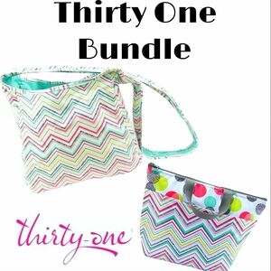 Thirty One Bundle Thermal Lunch Tote and Reversible Tote Bag Party Punch